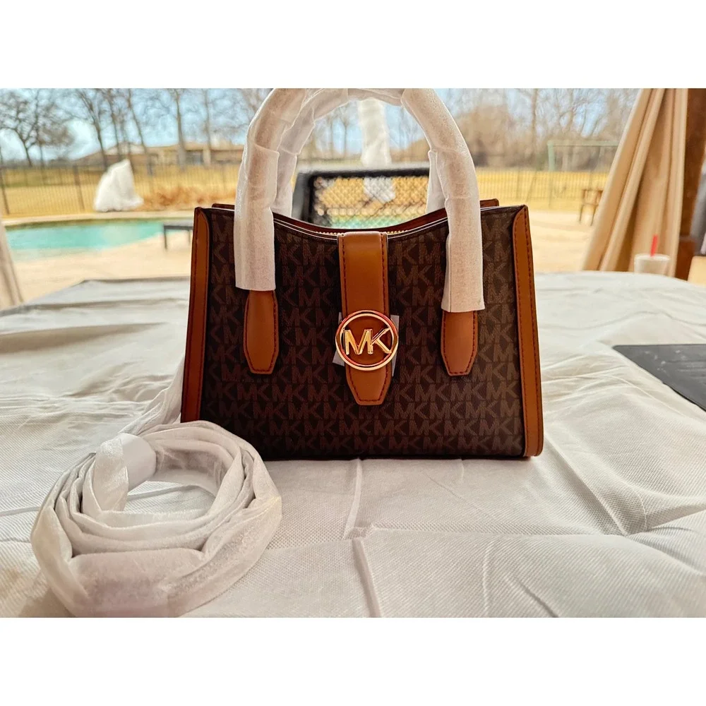 Michael Kors Brown Signature Logo Small Satchel Bag with‎ crossbody strapNWT
